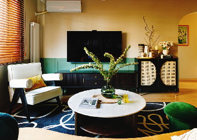 姜黄、冰绿色、深浅咖色，搭配出88㎡精致复古两居