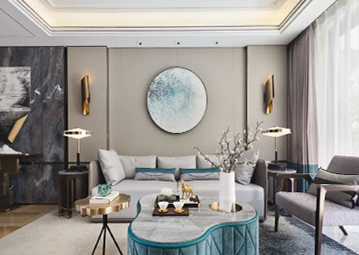173㎡现代轻奢风下叠洋房，优雅孔雀蓝凸显时尚质感